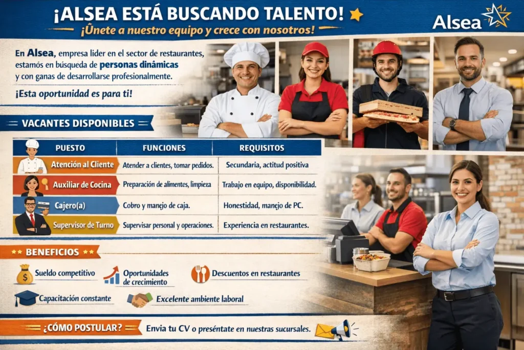 🍽️ Alsea 🌎 Empresa operadora de restaurantes líder en Latinoamérica, encargada de marcas como Starbucks, Domino's Pizza y Burger King. 👥 Ofrece empleos en cocina, atención al cliente, administración, logística y gestión de restaurantes.