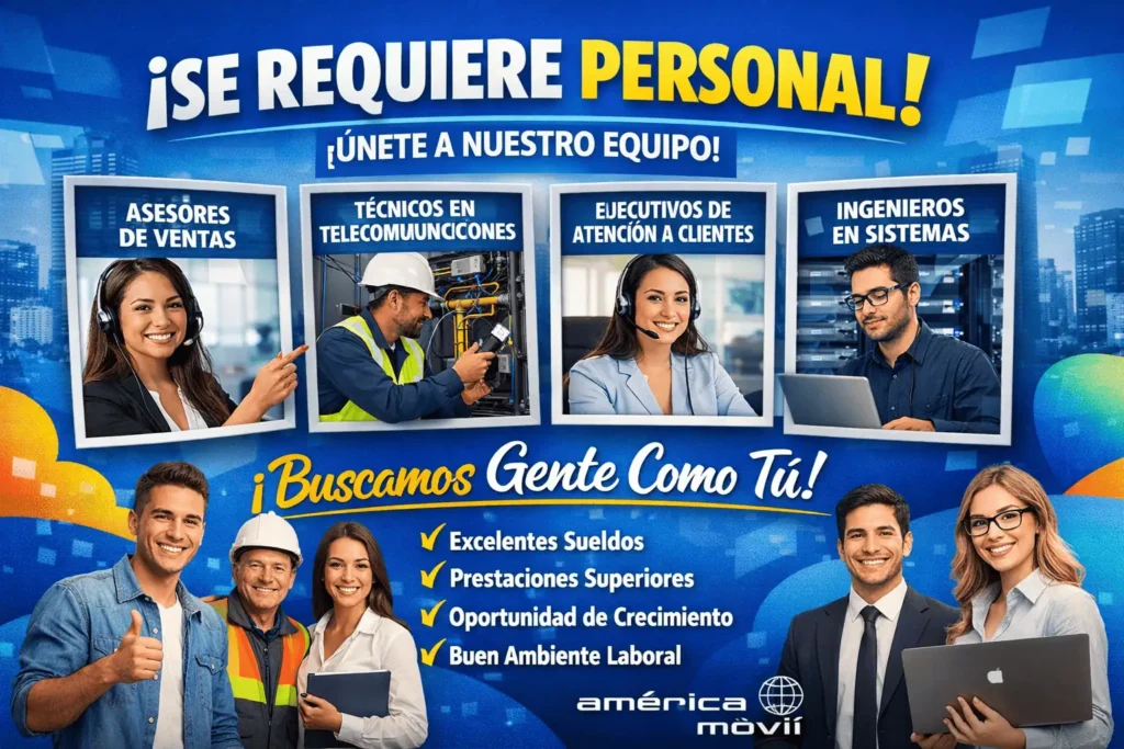 📡 América Móvil 🌎 Empresa líder en telecomunicaciones en Latinoamérica que brinda servicios de telefonía móvil, internet y tecnología. 💼 Ofrece empleos en ventas, atención al cliente, soporte técnico, ingeniería y administración.